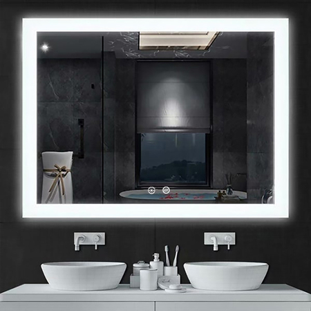 KETCHAM 36" "H x 48" "W, Frosted Glass Edge Mirror, LED Mirror LUM-4836P